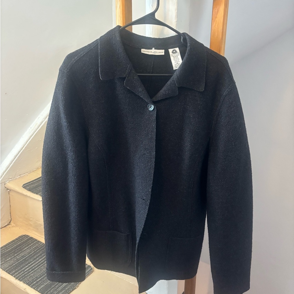 Classic Wool Blend Women's Black Jacket - Minimal Collared Coat